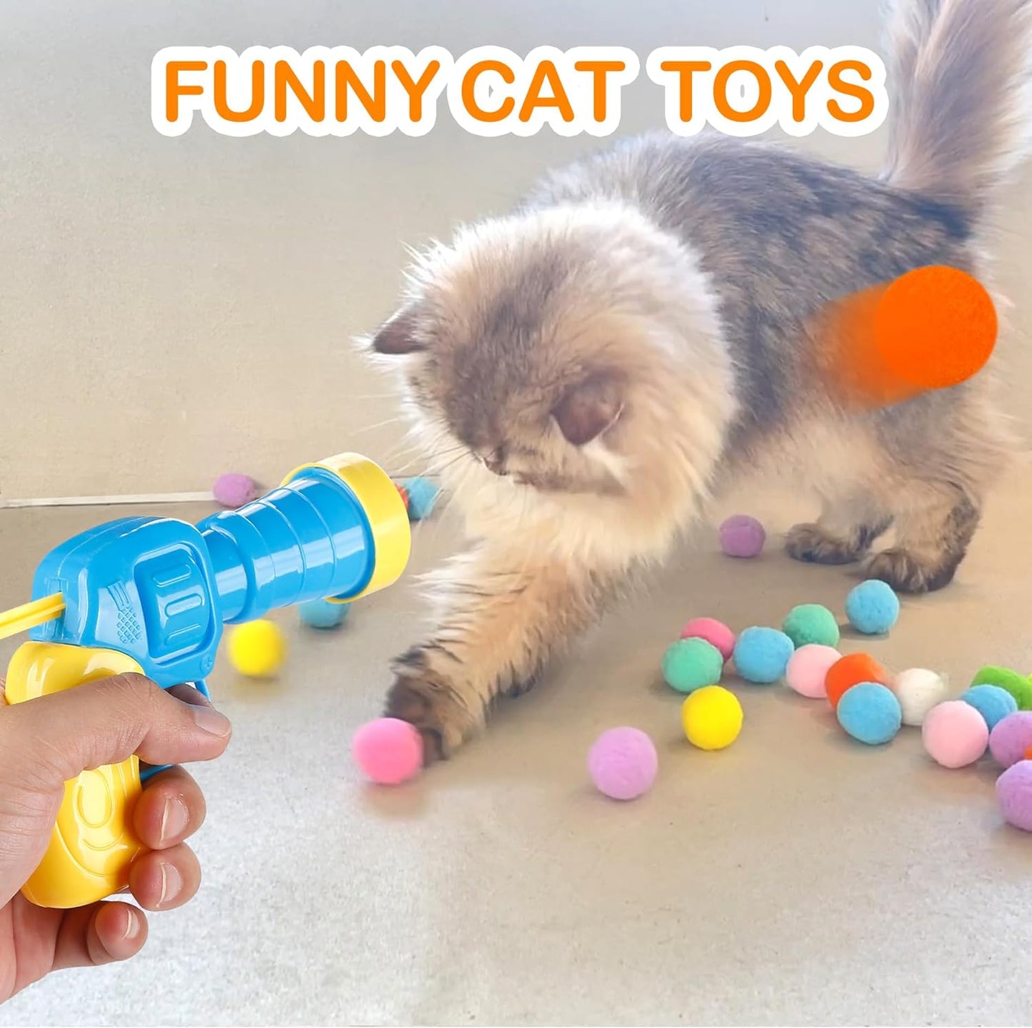 31Pcs Cat Ball Toy Launcher Gun, Cat Balls Fetch Toy, 30Pcs Plush Fuzzy Balls Launcher Cat Toy for Cats with 1 Gun, Funny Interactive Cat Toys for Bored Indoor Adult Cats, Cute Kitten Kitty Toys