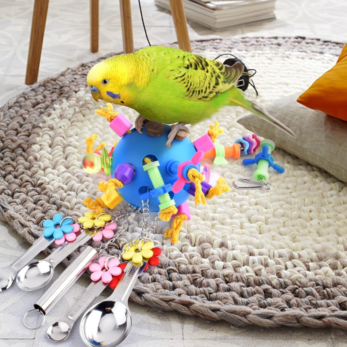 KATUMO Bird Toys, Parrot Pull Spoons Colorful Acrylic Stick Toys Bird Chew Toys for Amazon Parrot, African Grey, Conure, Caique, Quaker, Small Cockatoo, Mini Macaw, Eclectus and Similar Birds