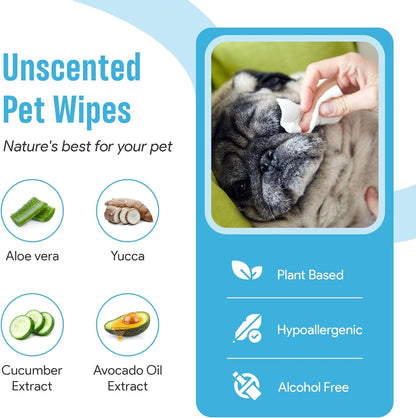 400 Dog Wipes for Paws and Butt Ears Eyes | Organic Pet Wipes for Dogs | Unscented Dog Wipes Cleaning Deodorizing | Extra Thick Paw Wipes for Dogs Cats Pets | Bonus Glove Wipes Included