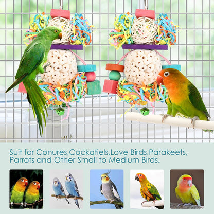 BBjinronjy Bird Toys Conure Toys Hanging Natural Soft Sola Ball Beak Chew Shred Forage Toys for Parrots,Cockatiel,Conure,Love Birds,Parakeets,Budgie and Other Small Birds (Boys)