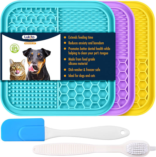LUKITO 3PCS Lick Mat for Dogs and Cats, Licking Mat with Suction Cups for Dog Anxiety Relief, Cat Peanut Butter Lick Pad for Boredom Reducer, Dog Enrichment Toy, Dog Treat Mat for Bathing Grooming