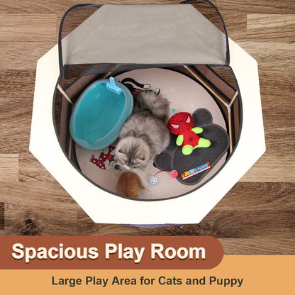 Meow&Woof Cat Playpen for Small Animals Wood Frame Cats Cage Indoor Kitten Crate Dog Play Pens for Puppy Large Size Sturdy Struction Long Lasting Use(29" W 16.5" H, Mist)