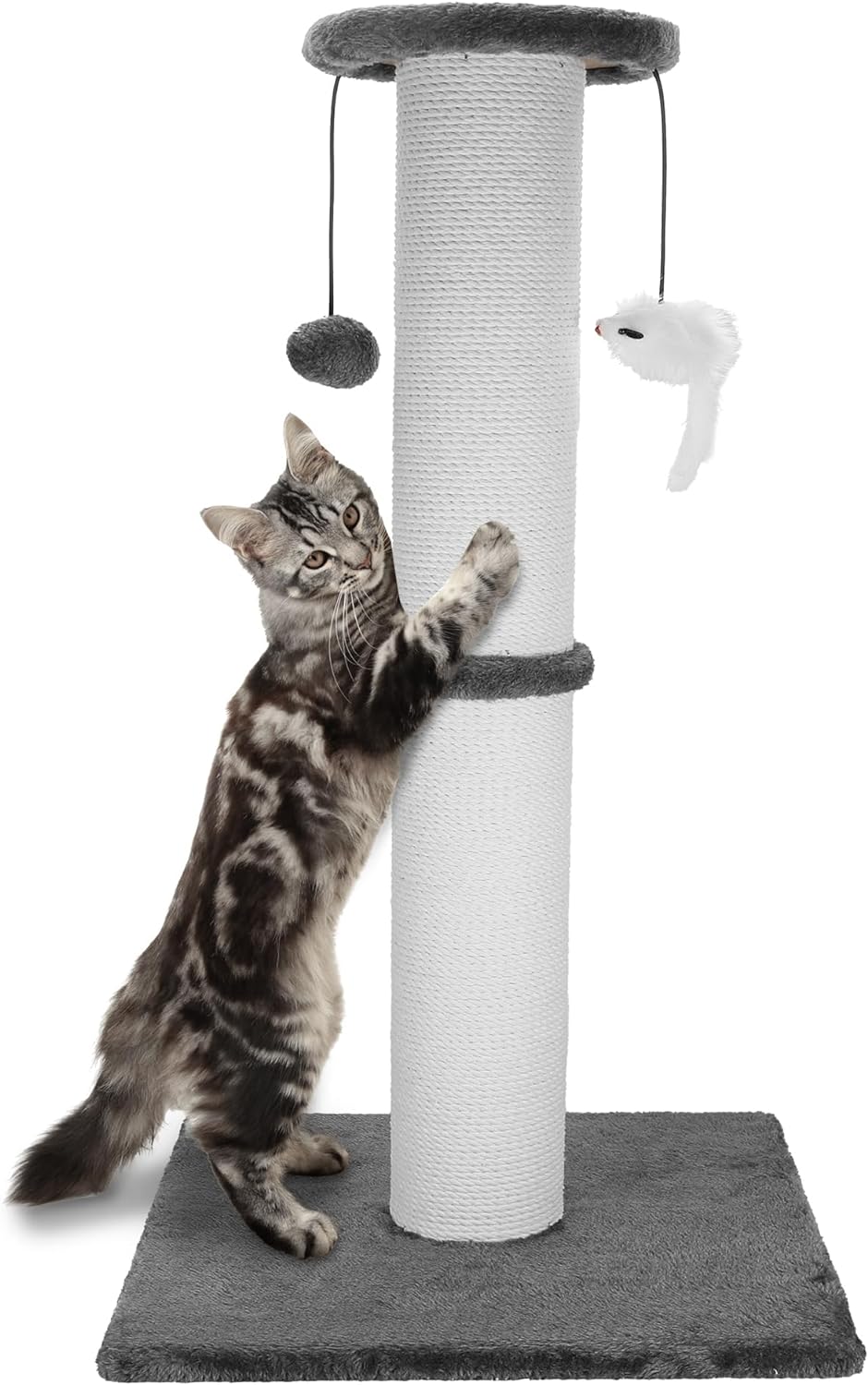 34" Tall Cat Scratching Post Heavy Duty and Thicker Cat Scratching Post Sisal Rope with Hanging Ball and Mice Vertical Scratcher for Indoor Cats and Adult(Grey)