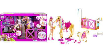 Barbie Groom 'n Care Horses Playset with Barbie Doll (Blonde 11.5-in), 2 Horses & 20+ Grooming and Hairstyling Accessories, For 3 to 7 Year Olds (Amazon Exclusive)