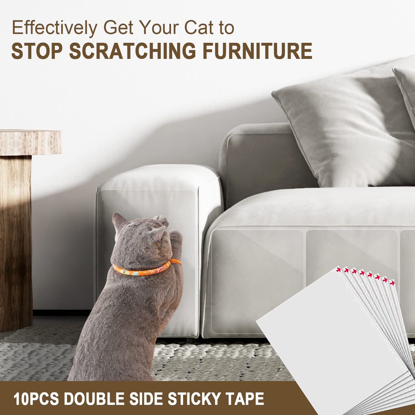 HappyFreeSX Anti Cat Scratch Furniture Protectors from Cats, 10 Pcs Cat Scratch Deterrent Tape, Corner Couch Protector for Cats, Double Sided Sofa Anti Scratching Sticky Tape, Sticky Paws Cat Training