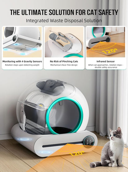Self Cleaning Cat Litter Box, Automatic Cat Litter Box with Mat & Liners, 65L+9L Large Capacity Self Cleaning Litter Box, APP Control/Suitable for Multiple Cats【Optimized Version】