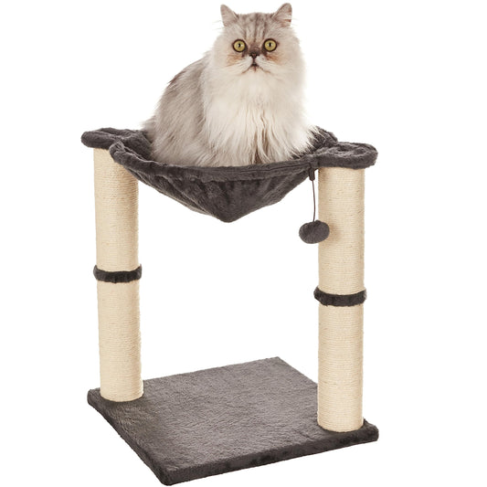 petdaumBasics Cat Tower with Hammock and Scratching Posts for Indoor Cats, 15.8 x 15.8 x 19.7 Inches, Gray