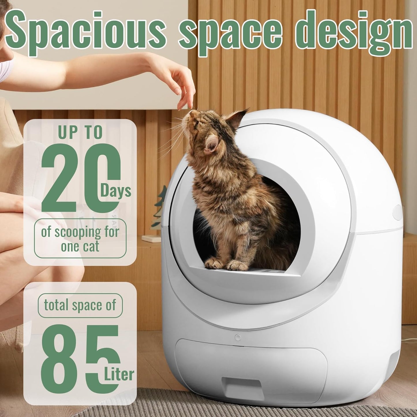 Self Cleaning Cat Litter Box - 85L Extra Large Automatic Cat Litter Box Self Cleaning for Multiple Cats, Anti-Pinch/Odor-Removal Design, All Litter Can Use, with Garbage Bags/Mats0223