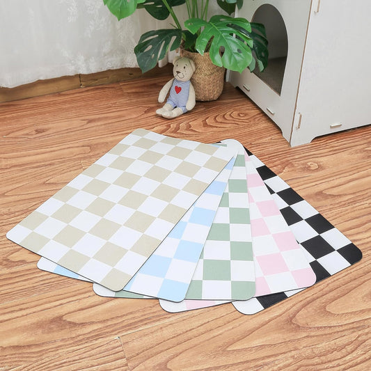 Ralxion Checkered Dog Feeding Mat, Absorbent Mats for Dog Food and Water Bowl, Dispenser, Retro Aesthetic Khaki Beige Checkerboard Pet Placemat for Dogs, Cats, Puppy Accessories, 12" X 19”