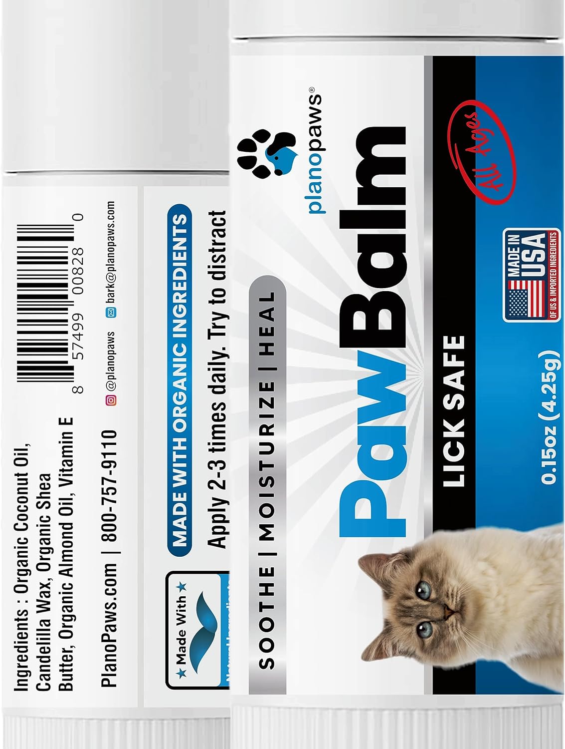 Lick Safe Cat Paw Balm - 0.15 Oz Paw Balm for Cats - Natural Paw Butter for Cats - Vet Recommended Cat Paw Protection - Paw Wax for Cats - Fix Dry Cracked Paws - Cat Paw Moisturizer Stick - Cat Stuff