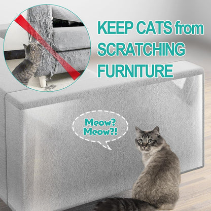 [Thicken Vinyl] Anti Cat Scratch Furniture Protector, Single-Sided Sticky Couch Protector for Cats, Flexible Couch Corner Guard Under Cats Claw, Cat Scratch Deterrent Tape-(160"x12.4")