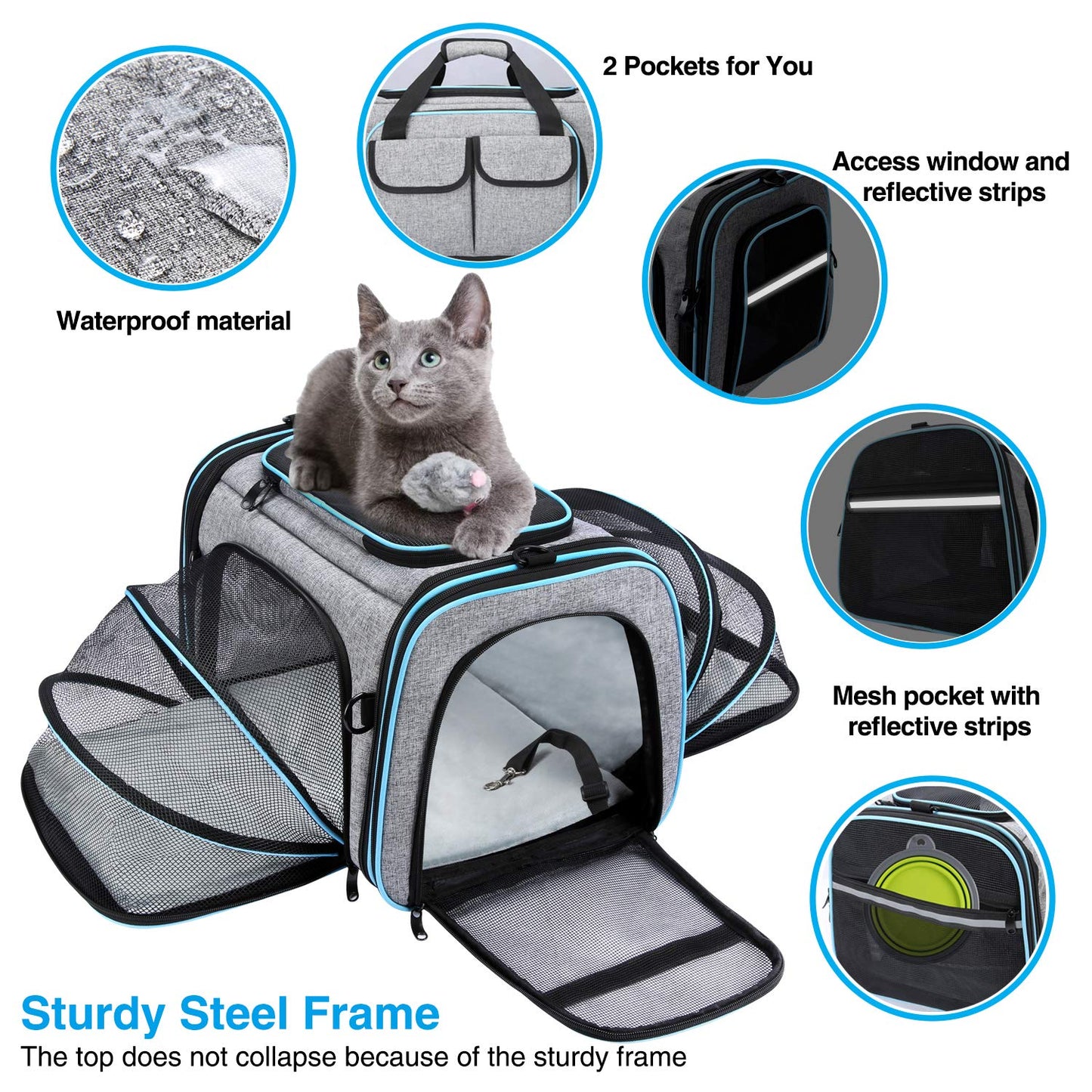 Maskeyon Airline Approved Pet Carrier, Large Soft Sided Pet Travel TSA Carrier 4 Sides Expandable Cat Collapsible Carrier with Removable Fleece Pad and Pockets for Cats Dogs and Small Animals