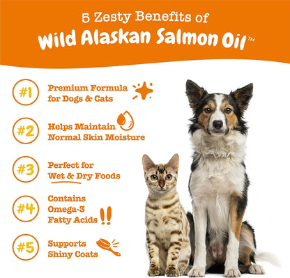 Wild Alaskan Salmon Oil for Dogs & Cats - Omega 3 Skin & Coat Support - Liquid Food Supplement for Pets - Natural EPA + DHA Fatty Acids for Joint Function, Immune & Heart Health, 32 Fl Oz