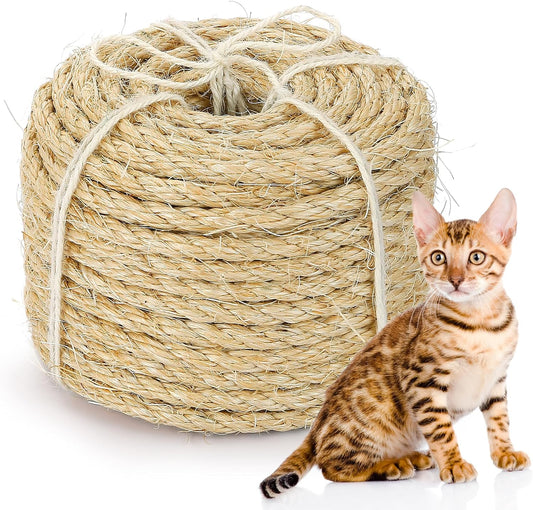 Sisal Rope for Cat Scratcher 1/4 Inch Natural Cat Tree Rope for Cat Scratching Post Replacement Parts for Indoor Cats Tower Carpet Scratcher, 66FT