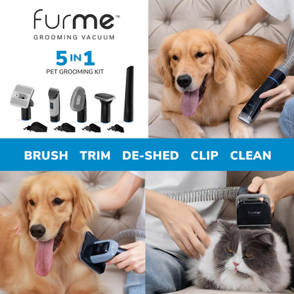 FurMe Professional Plus Pet Grooming Vacuum Kit, 5 Pet Grooming Tools, 2L Canister, Works for All Dogs, Cats, and Pet Fur