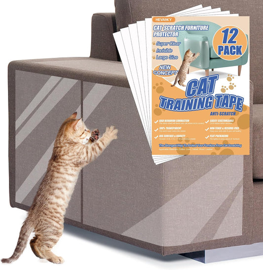 12 Pack Cat Scratch Furniture Protector, Cat Scratching Protection, Single Side Couch Protector for Cats, Couch Plastic Cover for Cats, Anti Cat Scratch Deterrent for Sofa, Doors, Chairs