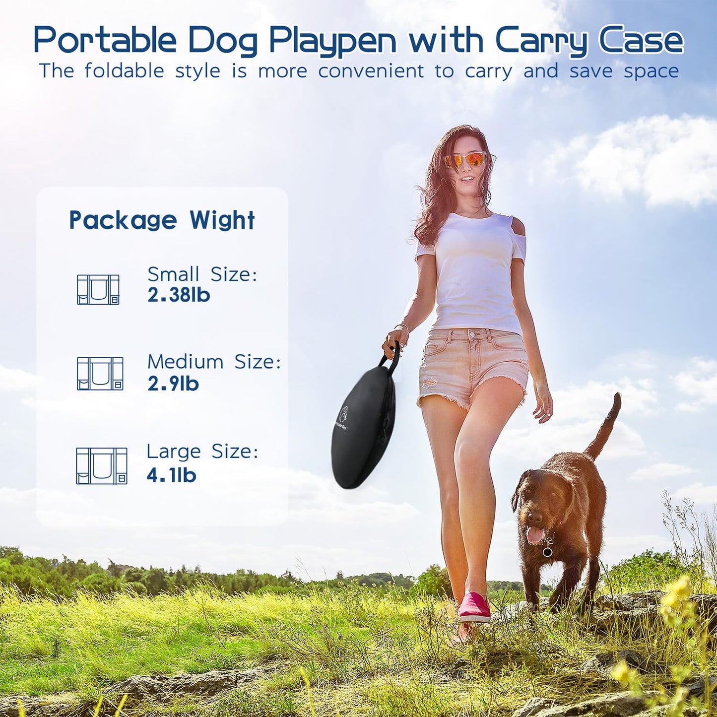 Dog Playpen,Pet Playpen, Foldable Dog Cat Playpens,Portable Exercise Kennel Tent Crate, Water-Resistant Breathable Shade Cover, Indoor Outdoor Travel Camping Use for Small Animals + Free Carrying Case