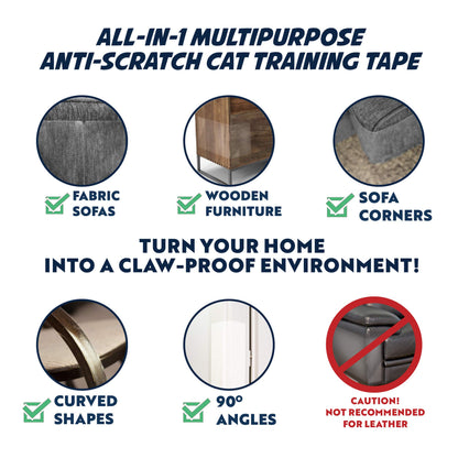 Panther Armor Cat Scratch Deterrent Tape – Double Sided Anti Scratching Sticky Tape, Scratch Furniture Protector – Cat Training Tape - Corner Couch Protector for Cats - (12-Pack)