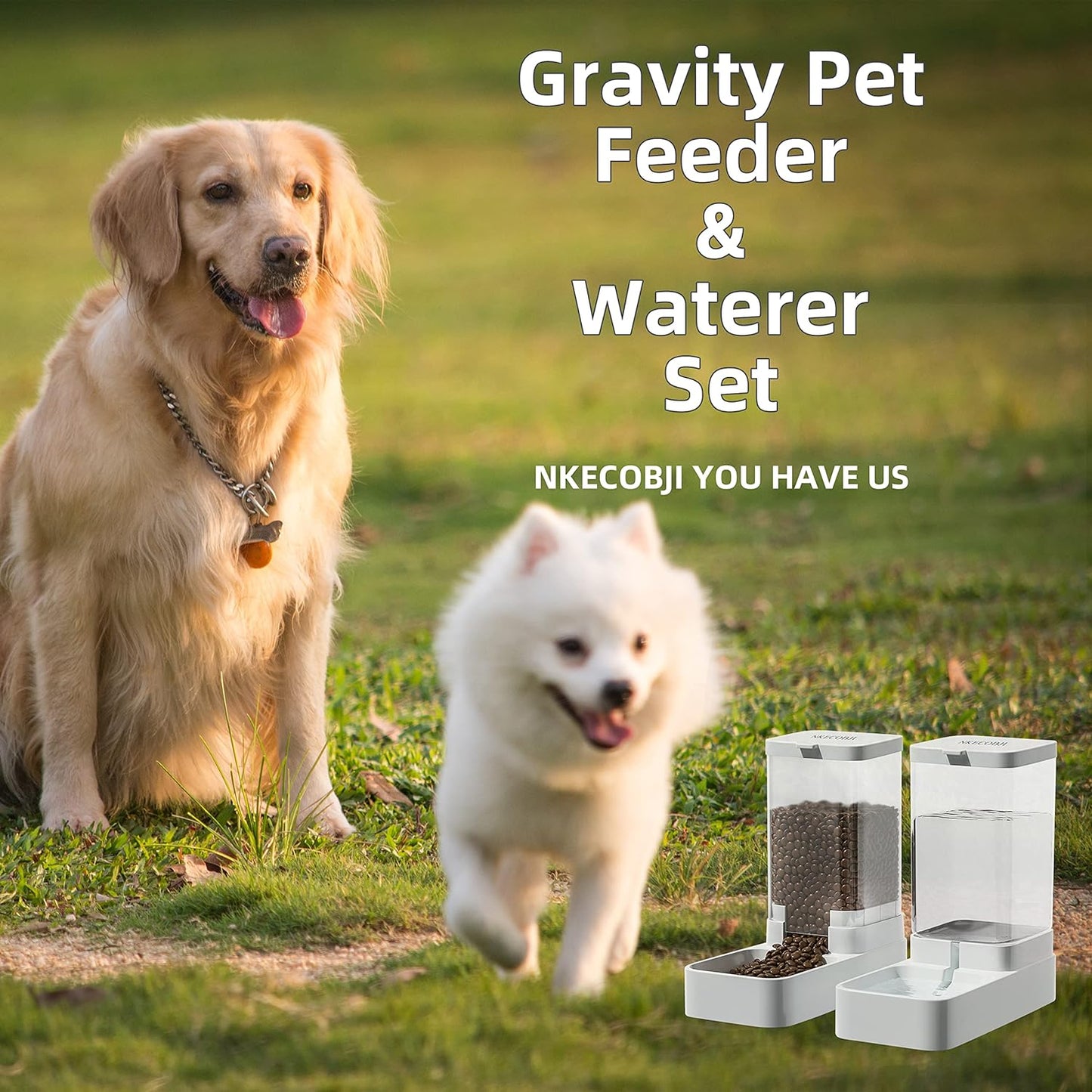 Gravity Pet Feeder and Water Dispenser Set, Automatic Dog Feeder and Dog Water Dispenser for Dogs Cats Pets Animals Large Capacity(3.8L)