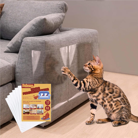 Anti Cat Scratch Furniture Protector-10 Pack Single Side Couch Protector for Cats, Self-Adhesive Cat Tape for Furniture, Clear Cat Scratch Deterrent for Furniture Door Wall