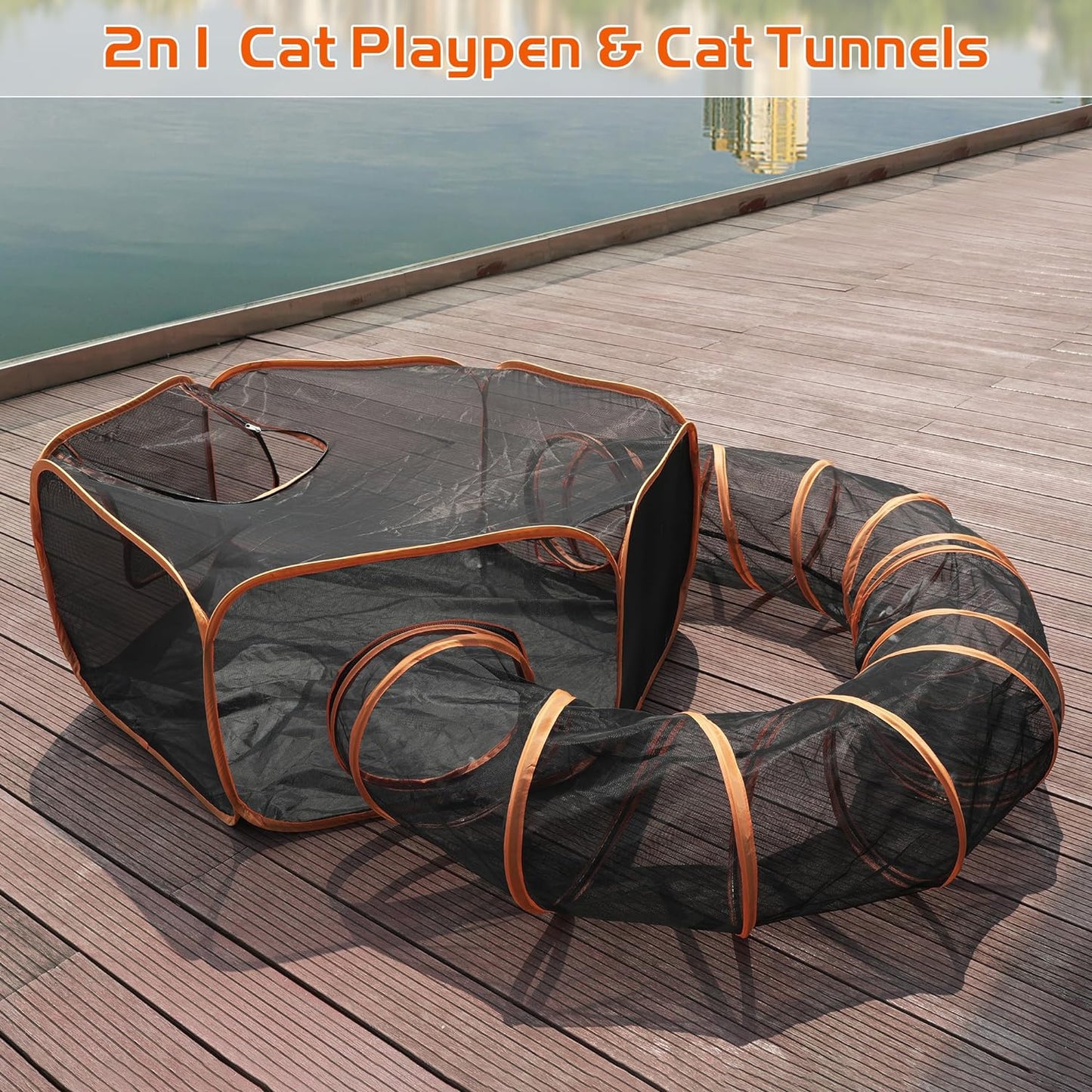 MAMI&BABI Outdoor Cat Enclosures, Portable Cat Tent for Outside Cat Playpen Enclosed with Tunnel, Catio Cat Enclosure for Indoor Cats and Other Small Animals