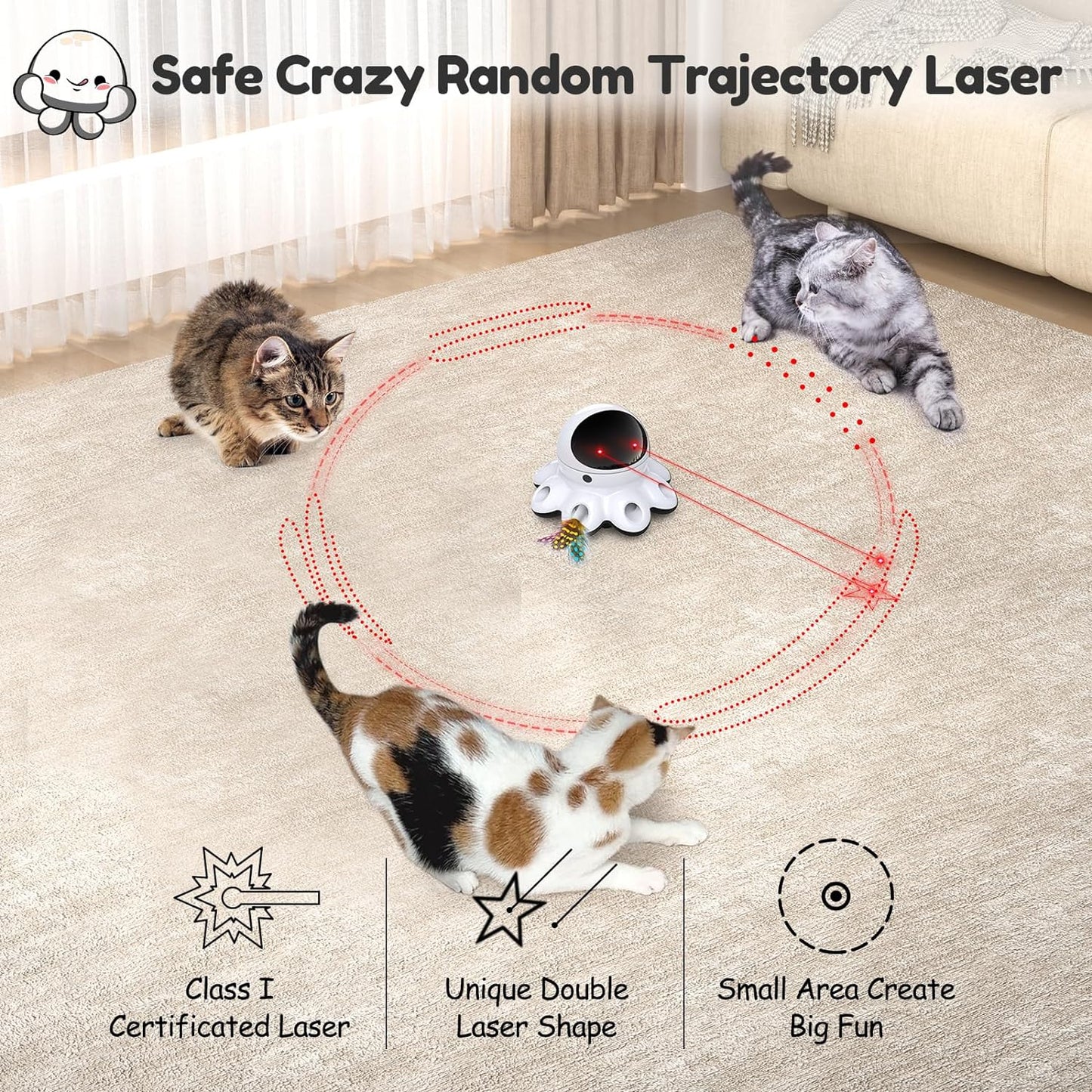 ORSDA Cat Laser Toy, 2-in-1 Interactive Cat Toys for Indoor Cats, Automatic Laser Pointer Cat Toy, 8 Holes Mice Whack A Mole Moving Feather, USB Rechargeable Electronic Kitten Toys for All Breeds