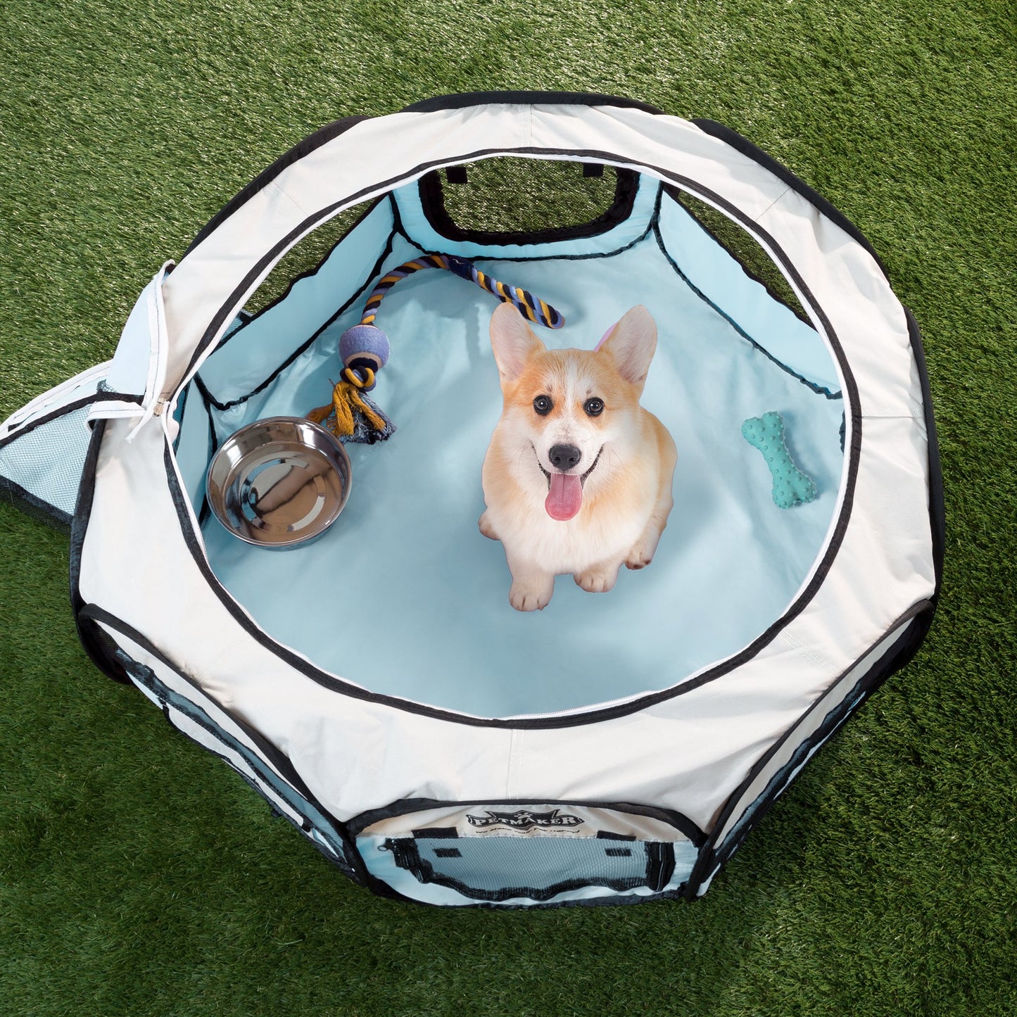 Pet Playpen - 33x15 Pop-Up Dog Kennel with Carry Bag - Portable Play Pen for Dogs, Cats, Rabbits, and Small Animals up to 25lbs by PETMAKER (Blue)